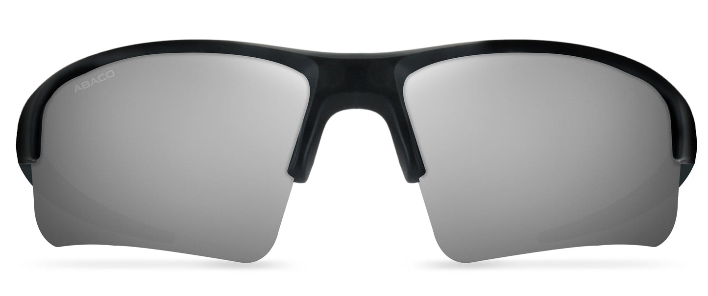Abaco Forty Four Black Sunglass Polarized Silver Flash Mirror Lens Front